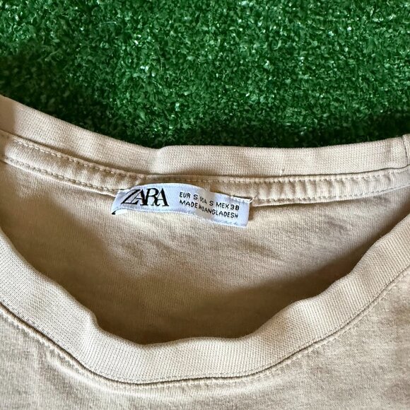 Zara Classic Fit Solid Beige Short Sleeve Crewneck Essential Tee T-Shirt Size S - Picture 7 of 13